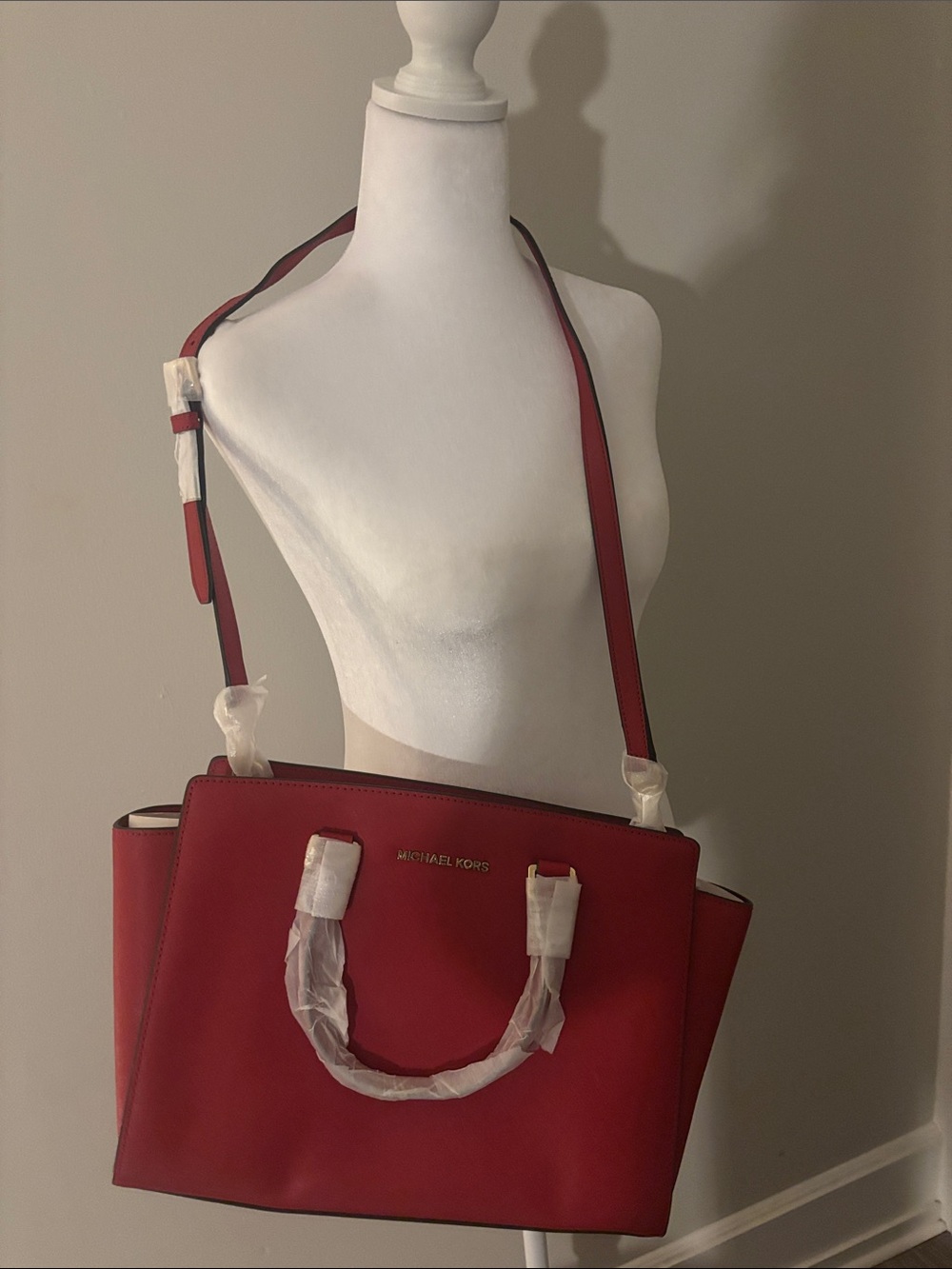 Michael Kors Red Saffiano Satchel with Shoulder Strap